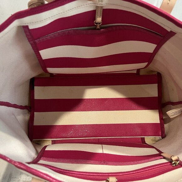 Kate Spade Hawthorn Lane Ryan Pink White Striped Tote Large Coated Canvas - Picture 7 of 11